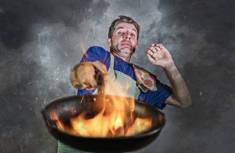 left cast iron skillet on burner
