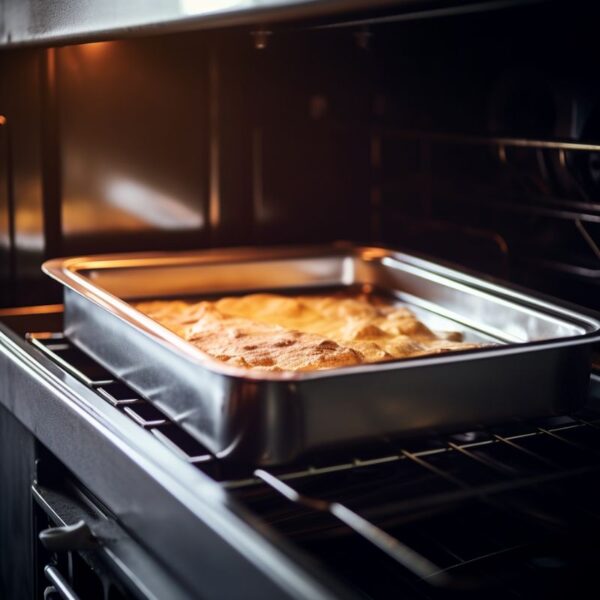 Aluminum pan in oven